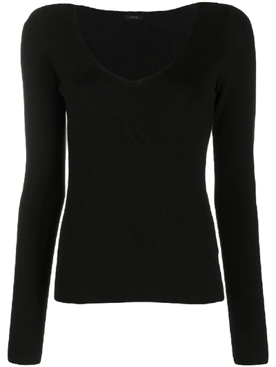 Shop Joseph Ribbed-knit Scoop-neck Top In Black