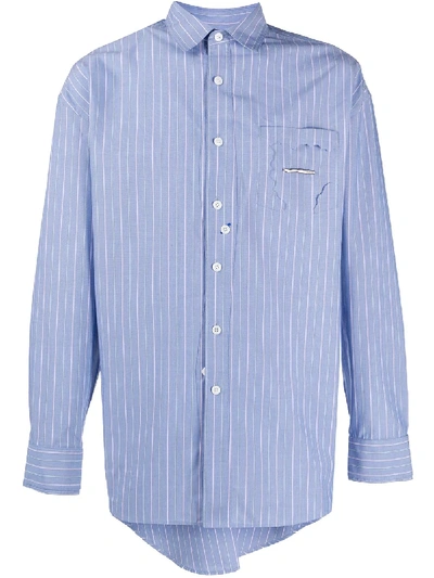 Shop Ader Error Asymmetric Striped Shirt In Blue