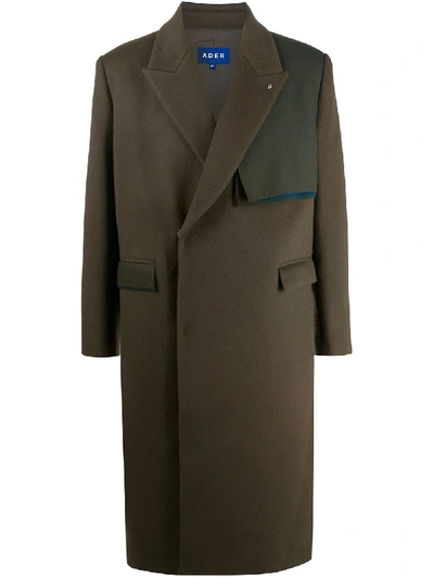 Shop Ader Error Double-breasted Panelled Coat In Green