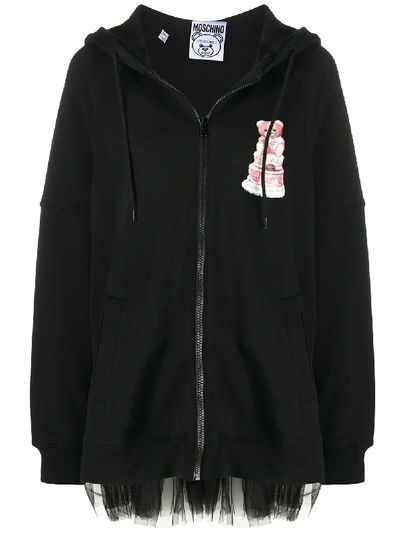 Shop Moschino Tulle Trim Teddy Cake Hoodie In Black