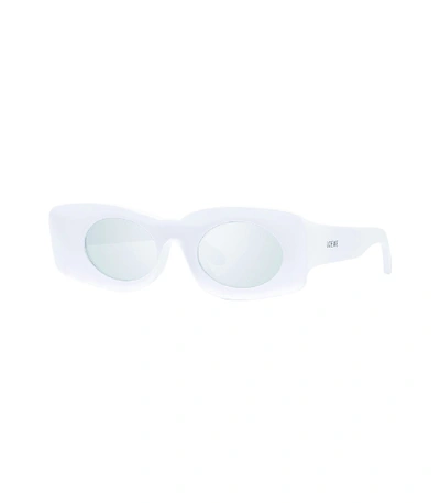 Shop Loewe White Smoke Mirror Rectangular Sunglasses