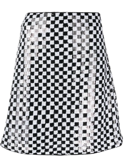 Shop Emporio Armani Check Sequin-embellished Skirt In White