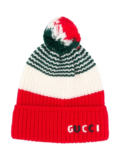 Shop Gucci Logo-embroidered Knit Beanie In Red