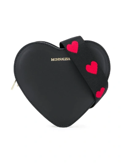 Shop Monnalisa Heart Shaped Shoulder Bag In Black
