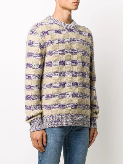 Shop Acne Studios Textured Striped Crew Neck Jumper In Neutrals