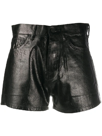 Shop Saint Laurent Faux-leather Slim Fit Shorts In Black