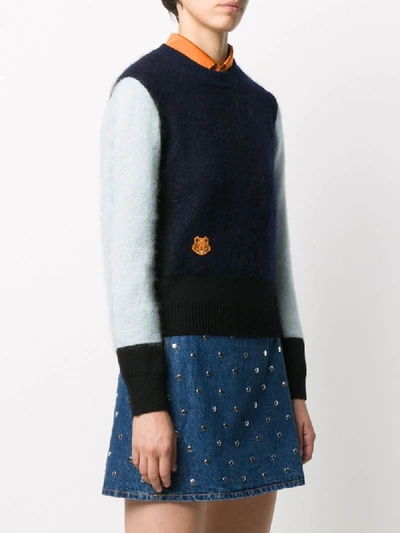 Shop Kenzo Colour Block Tiger Patch Sweater In Blue