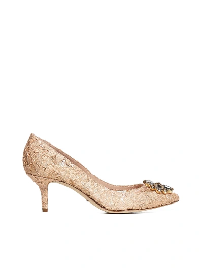 Shop Dolce & Gabbana Bellucci Taormina Lace Pumps With Crystals In Albicocca