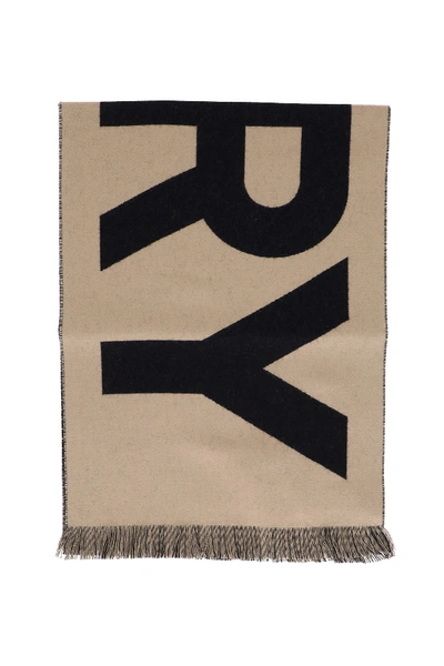 Shop Burberry Double-face Wool Scarf With Logo In Archive Beige (black)