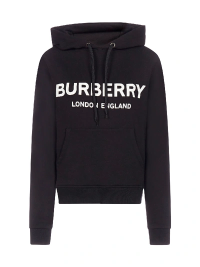 Shop Burberry Logo Cotton Hoodie In Black