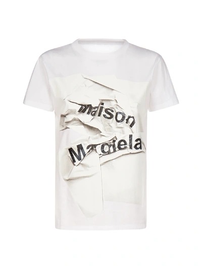Shop Maison Margiela Logo 3d Front Insert Cotton T-shirt In Optic White