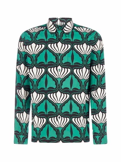 Shop Prada Printed Cotton Shirt In Smeraldo