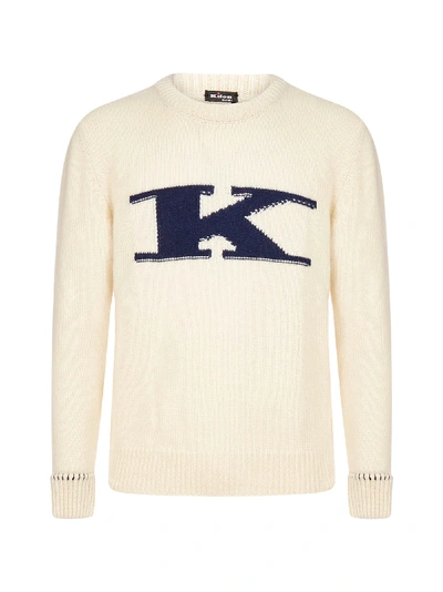Shop Kiton Logo Cashmere Sweater In White Light Blue