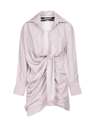 Shop Jacquemus Bahia Viscose Shirt Dress In Lilac Grey