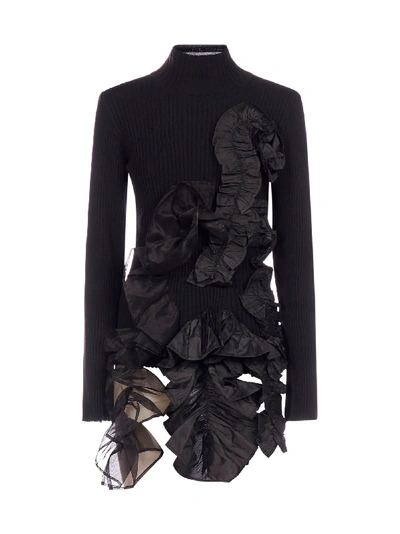 Shop Marques' Almeida Asymmetric Frills Merino Wool Turtleneck In Black