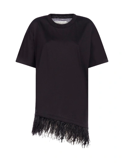 Shop Marques' Almeida Feather-embellished Cotton Tee-dress In Black