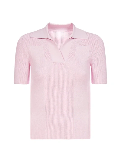 Shop Jacquemus Back Cut-out Viscose Knit Polo Shirt In Light Pink