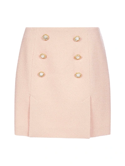 Shop Alessandra Rich Buttoned Virgin Wool Mini Skirt In Nude