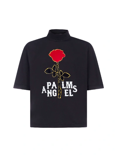 Shop Palm Angels Rose Logo Cotton T-shirt In Black Red