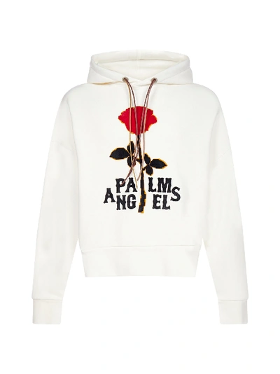 Shop Palm Angels Rose Logo Cotton Hoodie In Off White Red