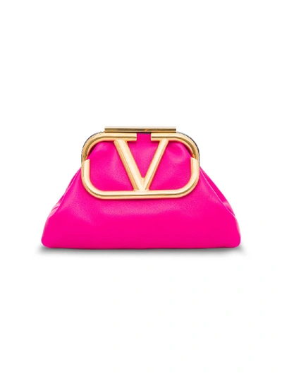 Shop Valentino Supervee Leather Clutch In Cyclaminpink