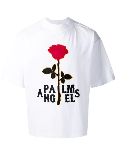 Shop Palm Angels Rose-print Logo T-shirt In White