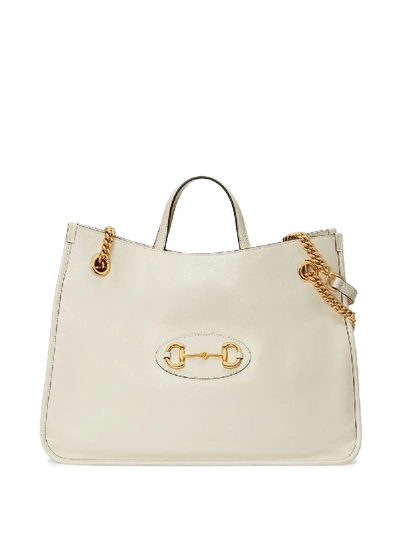 Shop Gucci Horsebit Leather Shopping Bag In White