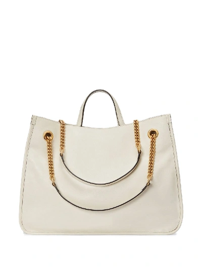 Shop Gucci Horsebit Leather Shopping Bag In White