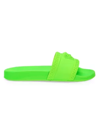 Shop Versace Medusa Pool Slides In Verde Fluo