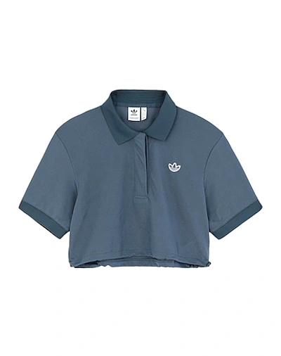 Shop Adidas Originals Polo Woman Polo Shirt Slate Blue Size 8 Recycled Polyester, Polyamide, Elastane