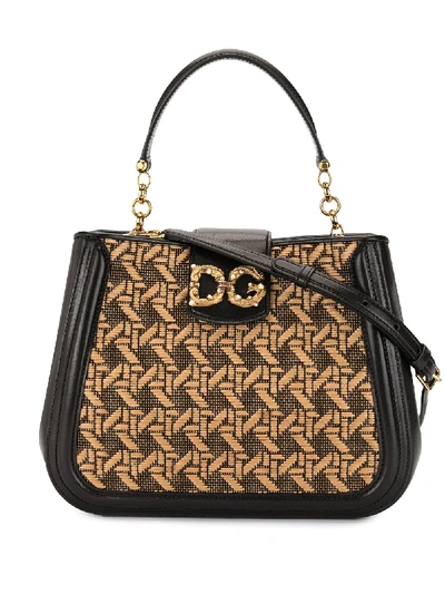 Shop Dolce & Gabbana Jacquard Top Handle Handbag In Black