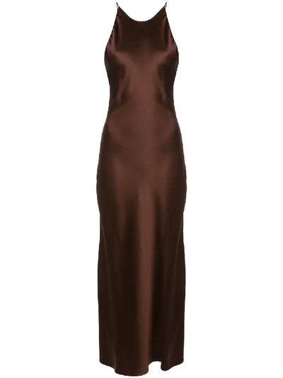 Shop Rosetta Getty Satin Slip Dress In Brown