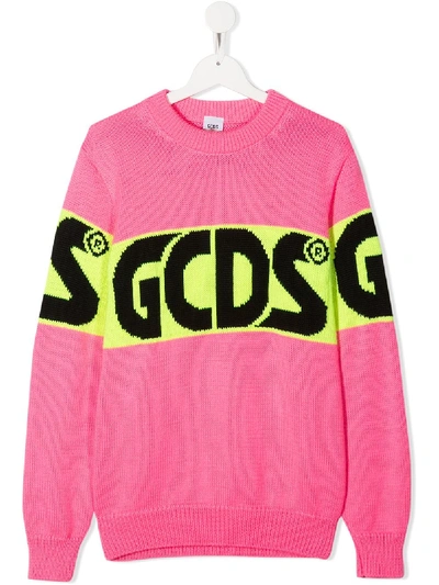 Shop Gcds Teen Logo Colour-block Jumper In Pink
