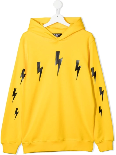 Neil Barrett Teen Logo-print Hooded Sweatshirt In Yellow | ModeSens
