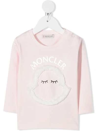 Shop Moncler Logo-print Crew Neck Tee In Pink