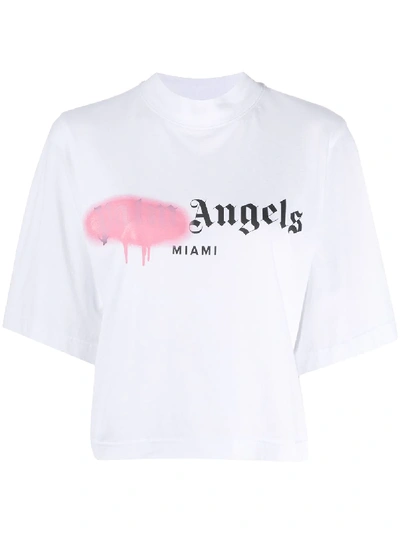 Shop Palm Angels Sprayed Logo Print T-shirt In White