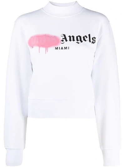 Shop Palm Angels Miami Sprayed Sweatshirt In White