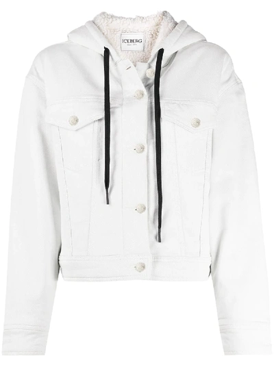 Shop Iceberg Hooded Denim Jacket In White