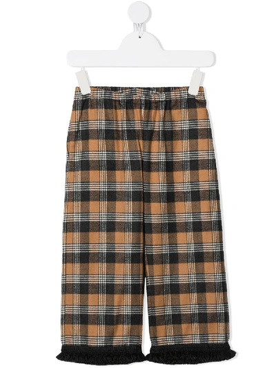 Shop Touriste Cane Fringed-hem Check Trousers In Neutrals