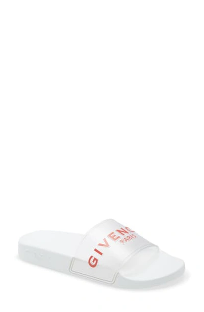 Shop Givenchy Logo Slide Sandal In White/ Red