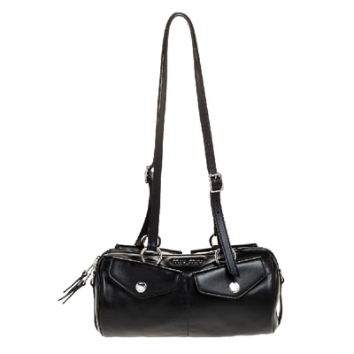 Pre-owned Miu Miu Black Leather Double Pocket Boston Bag