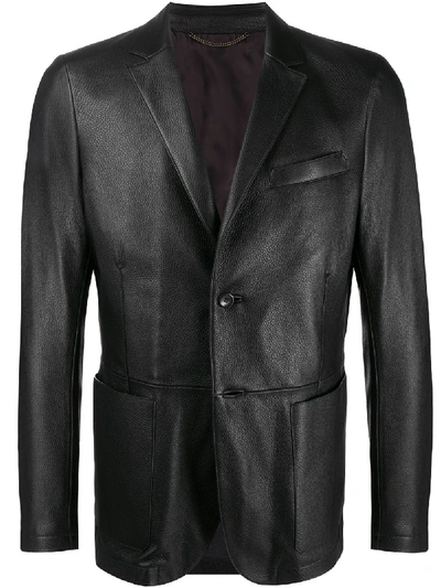 Shop Ajmone Long-sleeve Leather Blazer In Black