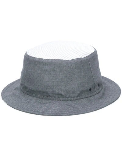 Shop Thom Browne 4-bar Plain Weave Bucket Hat In 035 Med Grey