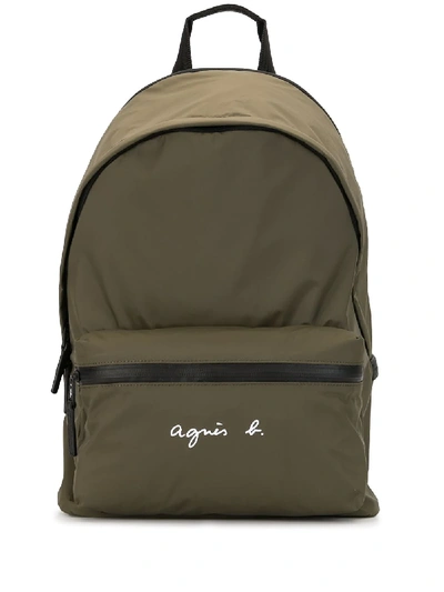 Shop Agnès B. Logo Print Backpack In Green