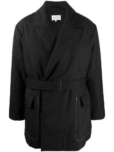 Shop Maison Margiela Belted Short Coat In Black