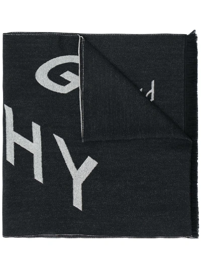 Shop Givenchy Logo Print Wool Scarf In Black