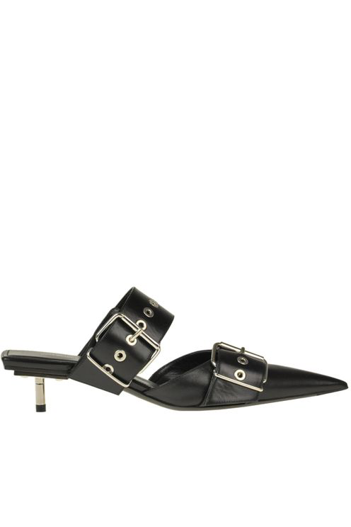 black mules with buckle