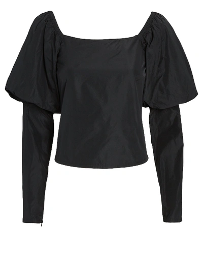 Shop Andamane Elsa Taffeta Puff Sleeve Top In Black