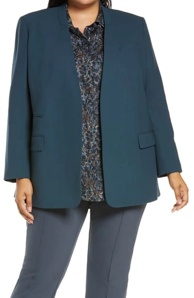 Shop Lafayette 148 Digby Open Front Stretch Wool Blazer In Mountain Blue