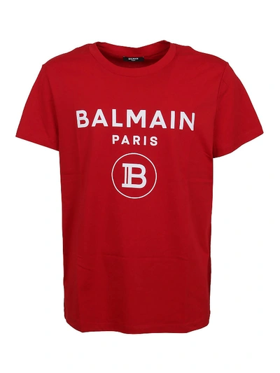 Shop Balmain Logo Lettering T-shirt In Red